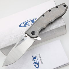 ZT 0562TI/CF Hinderer Flipper Knife 3.5" CPM-20CV Satin/Stonewashed Plain Blade, Titanium+Carbon Fiber Handles, Frame Lock