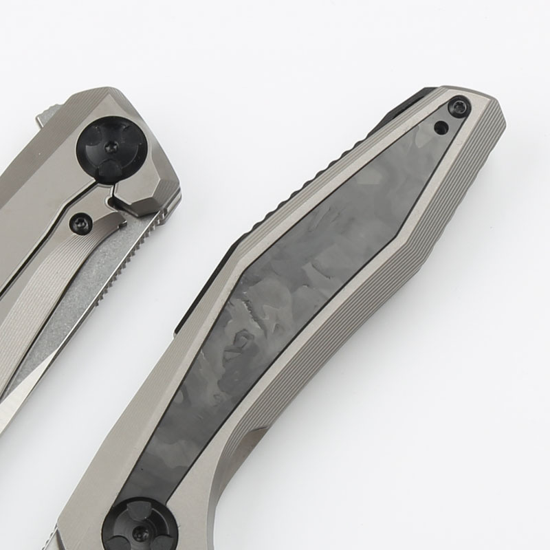 ZT 0470 Flipper Knife 3.46" 20CV Two-Tone Blade, Titanium Handles with Carbon Fiber Insert, Frame Lock