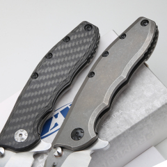 ZT 0562TI/CF Hinderer Flipper Knife 3.5" CPM-20CV Satin/Stonewashed Plain Blade, Titanium+Carbon Fiber Handles, Frame Lock