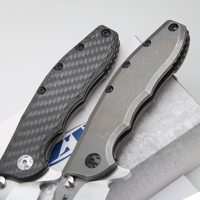ZT 0562TI/CF Hinderer Flipper Knife 3.5" CPM-20CV Satin/Stonewashed Plain Blade, Titanium+Carbon Fiber Handles, Frame Lock