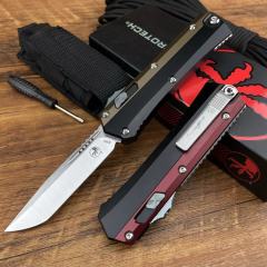 Microtech Glykon AUTO OTF Knife 3.58" M390 Tanto Plain Blade, Aluminum Handles with Titanium Overlays