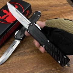 Microtech Scarab II D/E OTF AUTO Knife 3.89" M390MK Blade, Black Aviation Aluminum Handles