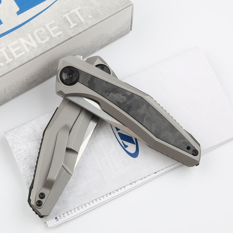 ZT 0470 Flipper Knife 3.46" 20CV Two-Tone Blade, Titanium Handles with Carbon Fiber Insert, Frame Lock