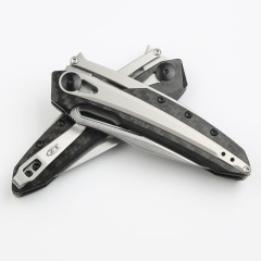 ZT 0990 Flipper Knife 3.26" CPM-20CV Stonewashed Drop Point Blade, Carbon Fiber Handles with Steel Overlay