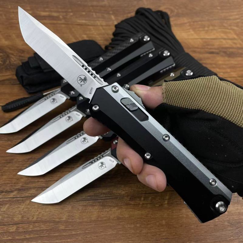 Microtech Glykon AUTO OTF Knife 3.58" M390 Tanto Plain Blade, Aluminum Handles with Titanium Overlays