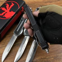 Microtech Scarab II D/E OTF AUTO Knife 3.89" M390MK Blade, Black Aviation Aluminum Handles