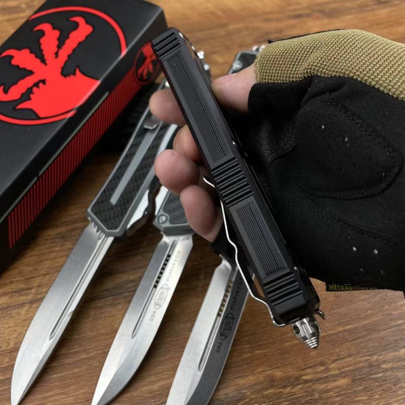 Microtech Scarab II D/E OTF AUTO Knife 3.89" M390MK Blade, Black Aviation Aluminum Handles