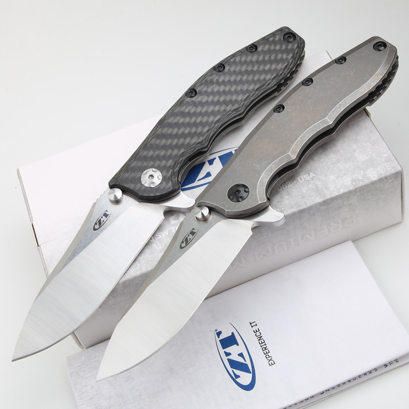 ZT 0562TI/CF Hinderer Flipper Knife 3.5" CPM-20CV Satin/Stonewashed Plain Blade, Titanium+Carbon Fiber Handles, Frame Lock