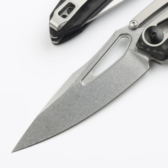 ZT 0990 Flipper Knife 3.26" CPM-20CV Stonewashed Drop Point Blade, Carbon Fiber Handles with Steel Overlay