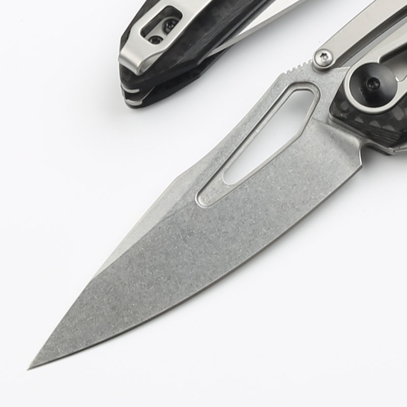 ZT 0990 Flipper Knife 3.26" CPM-20CV Stonewashed Drop Point Blade, Carbon Fiber Handles with Steel Overlay