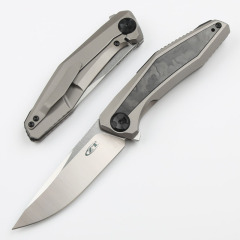 ZT 0470 Flipper Knife 3.46" 20CV Two-Tone Blade, Titanium Handles with Carbon Fiber Insert, Frame Lock