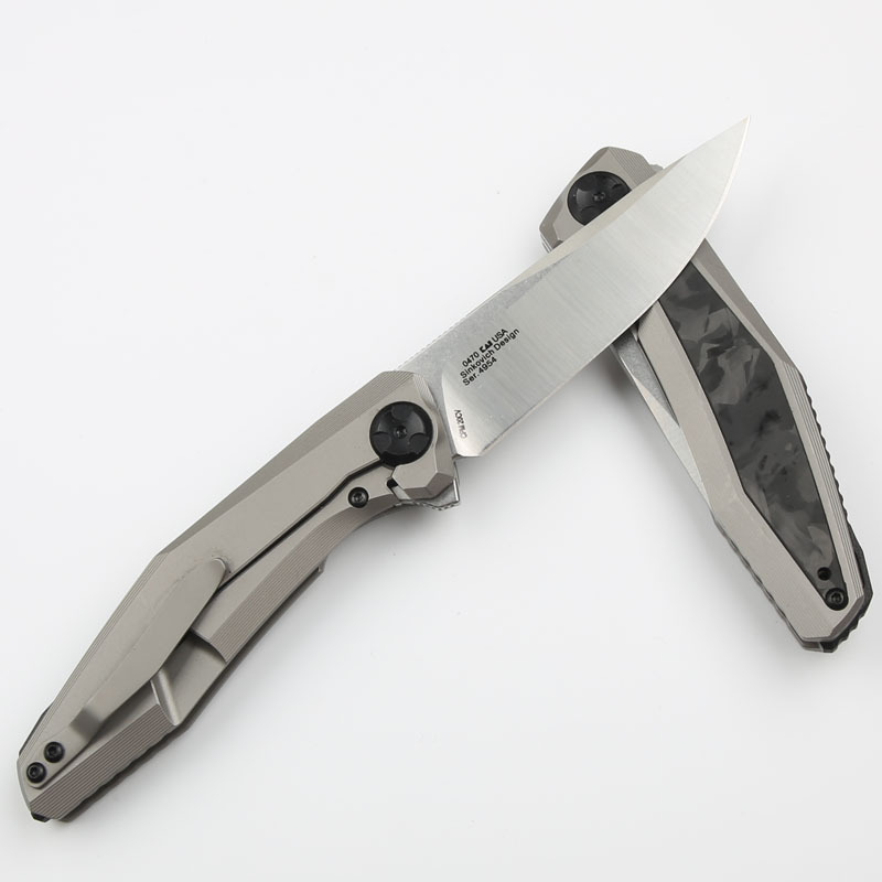 ZT 0470 Flipper Knife 3.46" 20CV Two-Tone Blade, Titanium Handles with Carbon Fiber Insert, Frame Lock