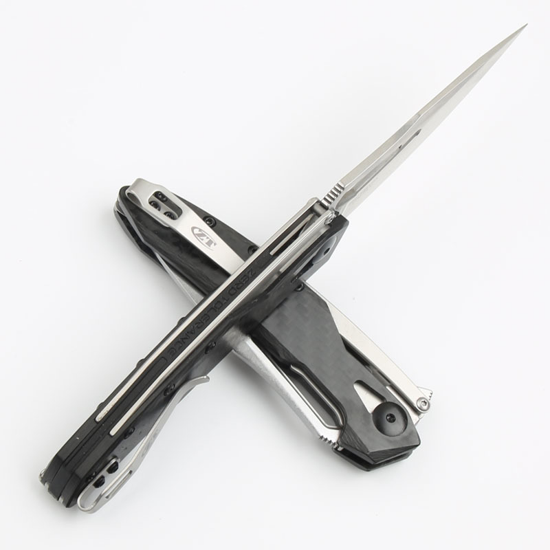 ZT 0990 Flipper Knife 3.26" CPM-20CV Stonewashed Drop Point Blade, Carbon Fiber Handles with Steel Overlay