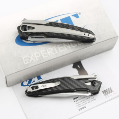 ZT 0990 Flipper Knife 3.26" CPM-20CV Stonewashed Drop Point Blade, Carbon Fiber Handles with Steel Overlay