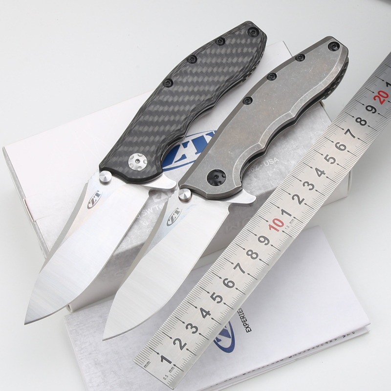 ZT 0562TI/CF Hinderer Flipper Knife 3.5" CPM-20CV Satin/Stonewashed Plain Blade, Titanium+Carbon Fiber Handles, Frame Lock