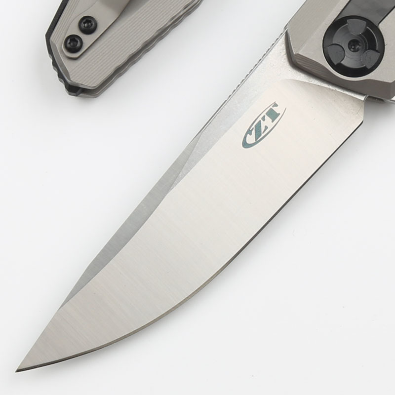 ZT 0470 Flipper Knife 3.46" 20CV Two-Tone Blade, Titanium Handles with Carbon Fiber Insert, Frame Lock