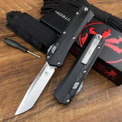 Microtech Glykon AUTO OTF Knife 3.58" M390 Tanto Plain Blade, Aluminum Handles with Titanium Overlays