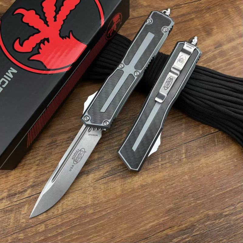 Microtech Scarab II D/E OTF AUTO Knife 3.89" M390MK Blade, Black Aviation Aluminum Handles