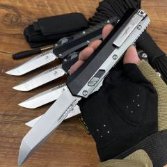 Microtech Glykon AUTO OTF Knife 3.58" M390 Tanto Plain Blade, Aluminum Handles with Titanium Overlays
