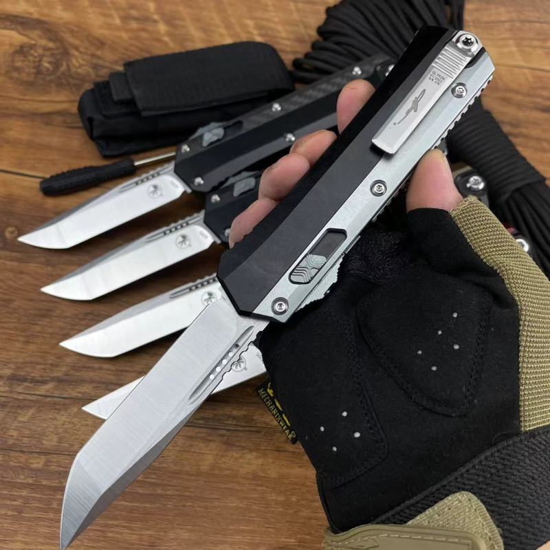 Microtech Glykon AUTO OTF Knife 3.58" M390 Tanto Plain Blade, Aluminum Handles with Titanium Overlays