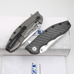 ZT 0562TI/CF Hinderer Flipper Knife 3.5" CPM-20CV Satin/Stonewashed Plain Blade, Titanium+Carbon Fiber Handles, Frame Lock