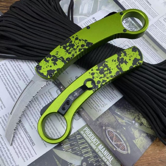 Microtech Claw Karambit Spirit bird AUTO OTF Knife 3.23" D3 Blade, Aluminum Alloy Handles