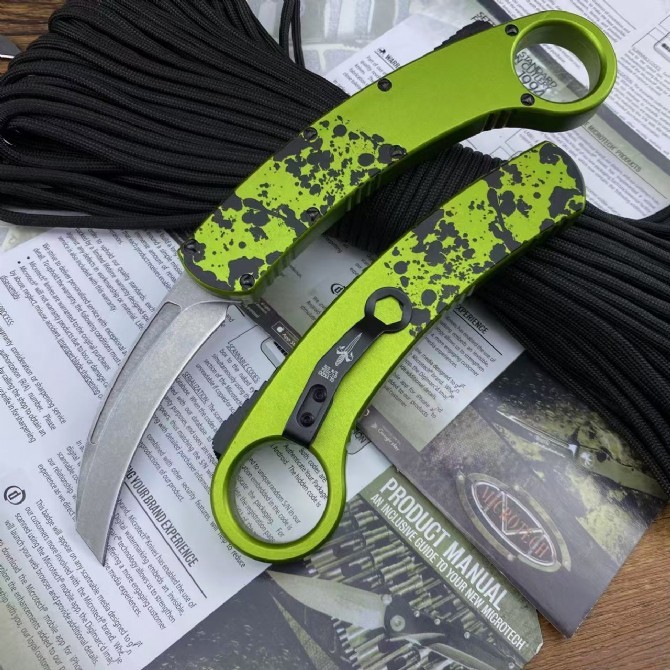 Microtech Claw Karambit Spirit bird AUTO OTF Knife 3.23" D3 Blade, Aluminum Alloy Handles