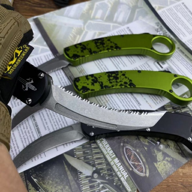 Microtech Claw Karambit Spirit bird AUTO OTF Knife 3.23" D3 Blade, Aluminum Alloy Handles