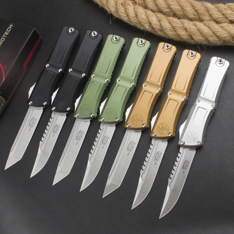 Microtech Combat Troodon Gen III AUTO OTF Knife 3.86" M390MK Stonewashed Tanto Blade, Aviation Aluminum Handles