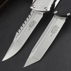 Microtech Combat Troodon Gen III AUTO OTF Knife 3.86" M390MK Stonewashed Tanto Blade, Aviation Aluminum Handles