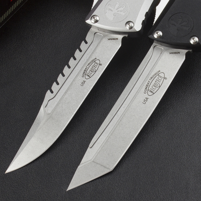 Microtech Combat Troodon Gen III AUTO OTF Knife 3.86" M390MK Stonewashed Tanto Blade, Aviation Aluminum Handles