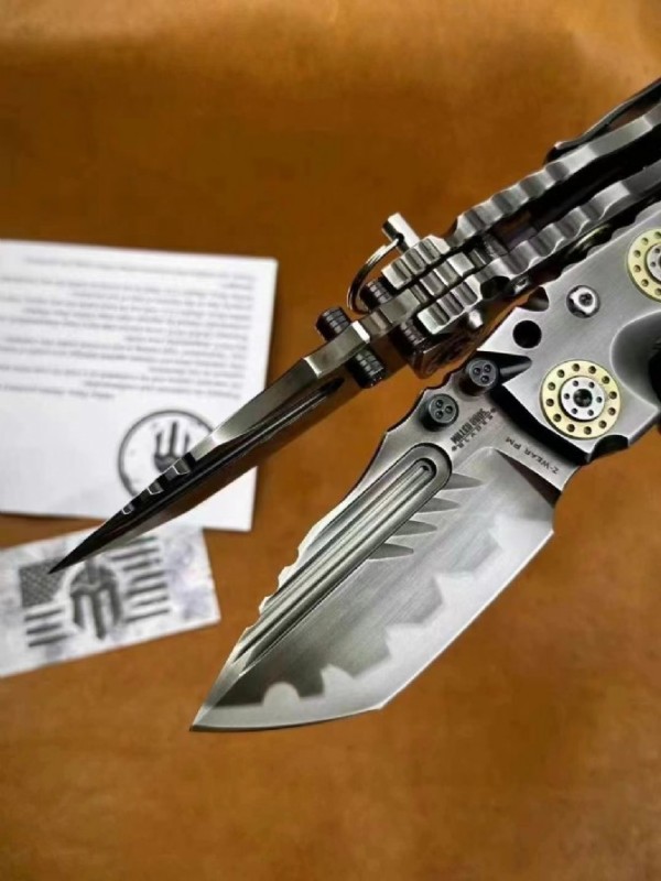 Laramy Miller T1 Folding Blade Knife 4.13" Z-Wear Combo Tanto Blade, TC4 Handles