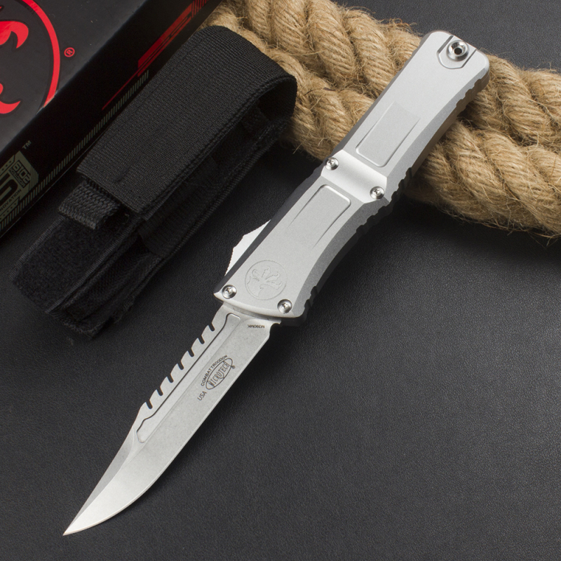 MT Combat Troodon Gen III AUTO OTF Knife 3.86" M390MK Stonewashed Tanto Blade, Aviation Aluminum Handles