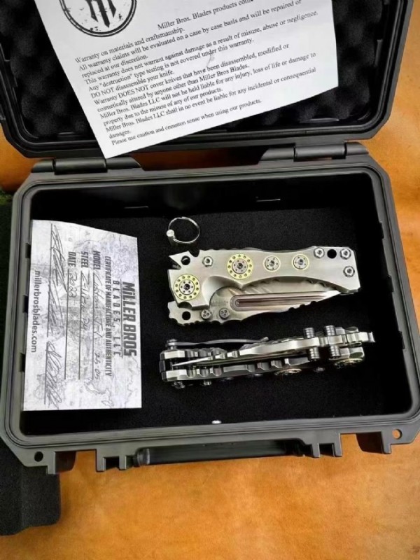 Laramy Miller T1 Folding Blade Knife 4.13" Z-Wear Combo Tanto Blade, TC4 Handles