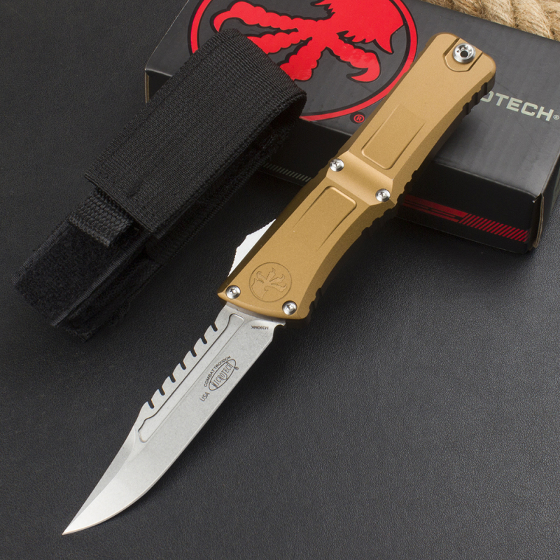 Microtech Combat Troodon Gen III AUTO OTF Knife 3.86" M390MK Stonewashed Tanto Blade, Aviation Aluminum Handles