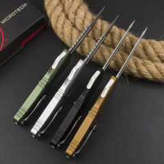 Microtech Combat Troodon Gen III AUTO OTF Knife 3.86" M390MK Stonewashed Tanto Blade, Aviation Aluminum Handles