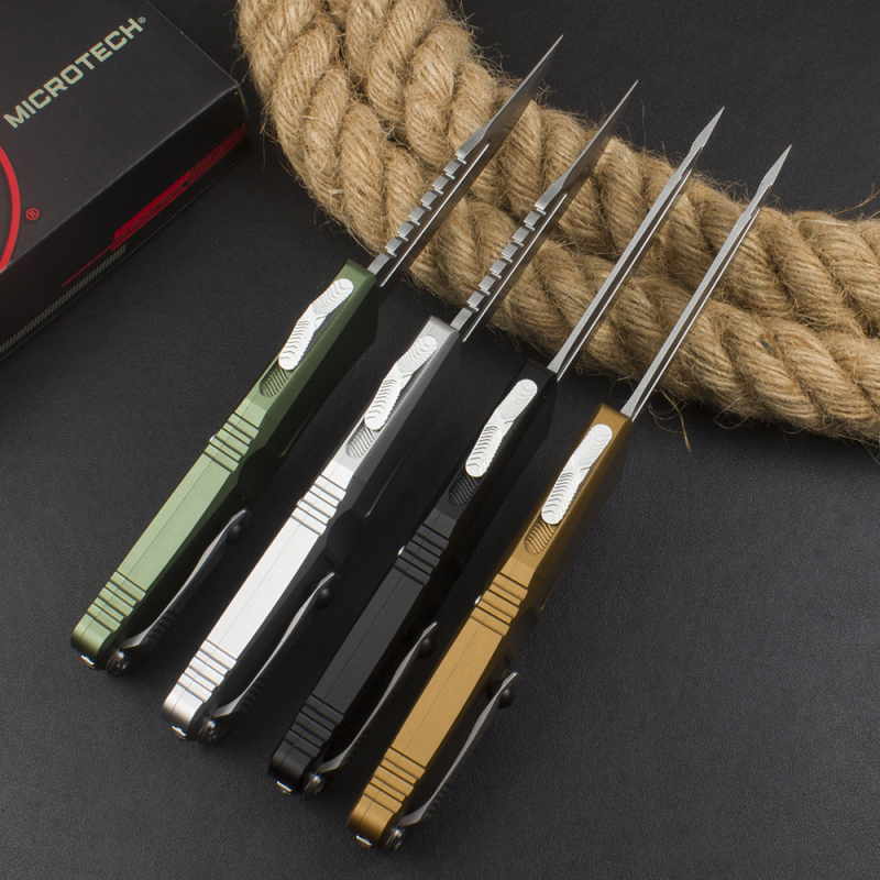 Microtech Combat Troodon Gen III AUTO OTF Knife 3.86" M390MK Stonewashed Tanto Blade, Aviation Aluminum Handles