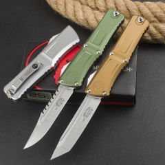 Microtech Combat Troodon Gen III AUTO OTF Knife 3.86" M390MK Stonewashed Tanto Blade, Aviation Aluminum Handles