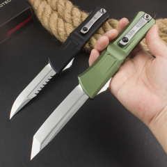 Microtech Combat Troodon Gen III AUTO OTF Knife 3.86" M390MK Stonewashed Tanto Blade, Aviation Aluminum Handles
