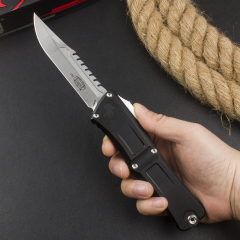 Microtech Combat Troodon Gen III AUTO OTF Knife 3.86" M390MK Stonewashed Tanto Blade, Aviation Aluminum Handles