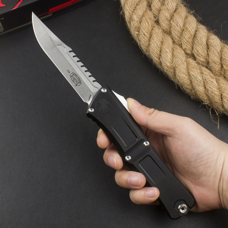 Microtech Combat Troodon Gen III AUTO OTF Knife 3.86" M390MK Stonewashed Tanto Blade, Aviation Aluminum Handles