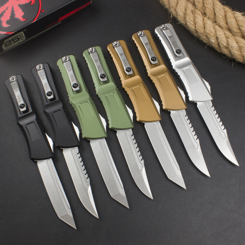 Microtech Combat Troodon Gen III AUTO OTF Knife 3.86" M390MK Stonewashed Tanto Blade, Aviation Aluminum Handles