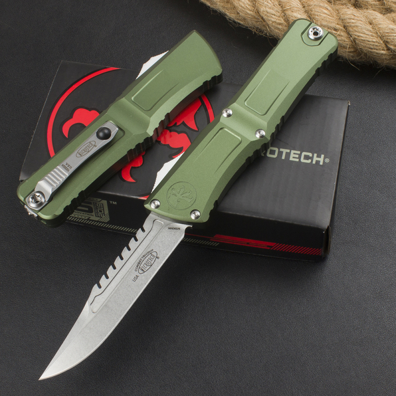 MT Combat Troodon Gen III AUTO OTF Knife 3.86" M390MK Stonewashed Tanto Blade, Aviation Aluminum Handles