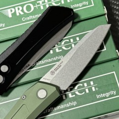 Pro-Tech DS101 AUTO Folding Knife 3.23" CPM-MagnaCut Stonewashed Blade, Black Aluminum Handles