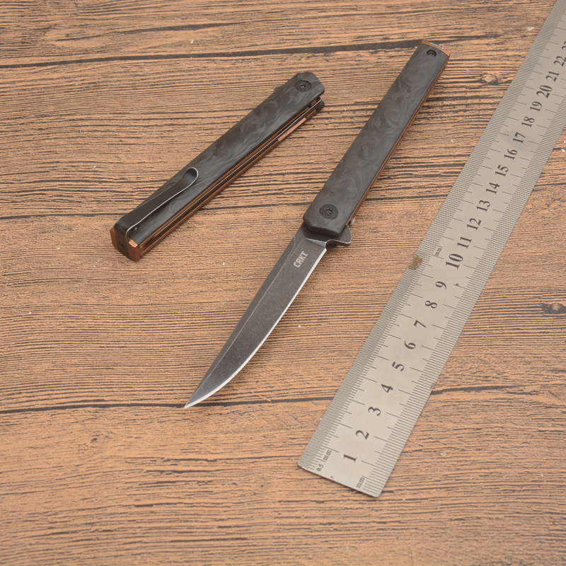 CRKT 7096YGK Richard Rogers CEO Folding Knife 3.15" D2 Black Stonewashed Plain Blade, Carbon Fiber Handles