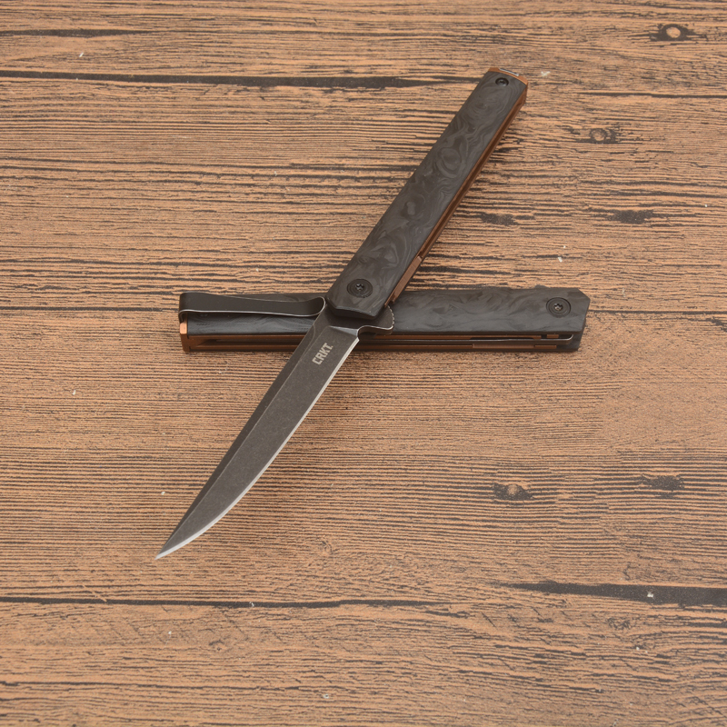 CRKT 7096YGK Richard Rogers CEO Folding Knife 3.15" D2 Black Stonewashed Plain Blade, Carbon Fiber Handles