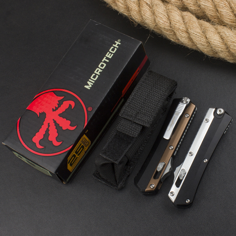 Microtech Mini 184-10 Glykon AUTO OTF Knife 2.95" D2 Blade, Aluminum Alloy Handles