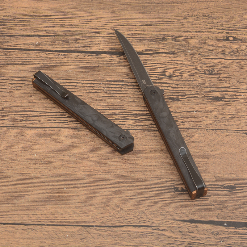 CRKT 7096YGK Richard Rogers CEO Folding Knife 3.15" D2 Black Stonewashed Plain Blade, Carbon Fiber Handles