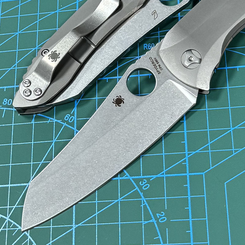 Spyderco Dmitry Sinkevich Folding Knife 3.9" S90V Stonewashed Plain Blade, TC4 Handles - C238TIP