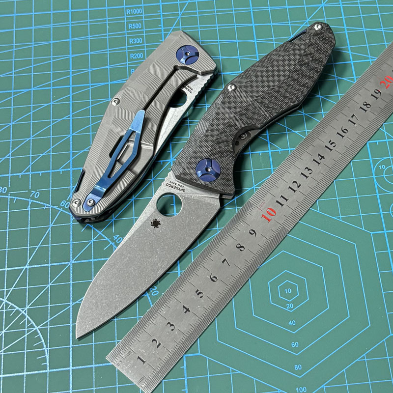 Spyderco Dmitry Sinkevich Folding Knife 3.5" S90V Stonewashed Plain Blade, Carbon Fiber and Titanium Handles - C235CFTIP